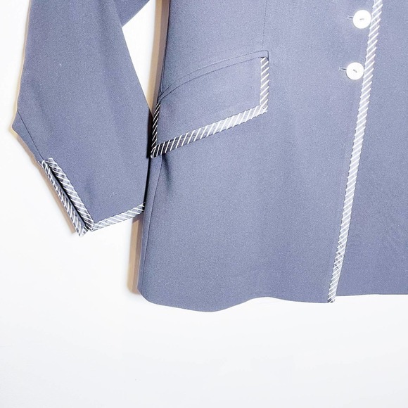 Escada Black 4-Button Blazer Striped Lapel Trim SZ42 - Picture 9 of 10